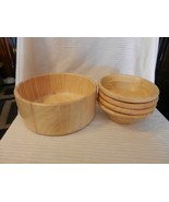 5 Piece Hand Made Wooden Bowl Set, 1 Large Bowl, 4 Small Bowls Light Oak... - £46.98 GBP