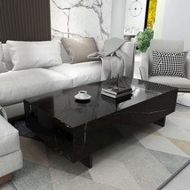 Black 41&quot; Modern Marble Veneer Coffee Table High Gloss Rectangle Living Room - £143.18 GBP