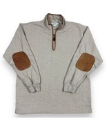 Orvis Sweater Beige 1/4 Zip Leather Trim Elbow Patch Pullover Long Sleev... - £19.45 GBP