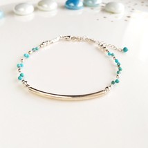 Dainty silver 925 turquoise bracelet,sterling silver bracelet,stacking beaded br - £36.73 GBP