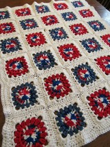 Roseanne Afghan Granny Squares Blanket Handmade Crochet Baby Throw 35x30 Small - £16.93 GBP