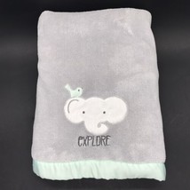 Elephant Baby Blanket Just Born Bird Embroidered Satin Binding Gray - $17.99