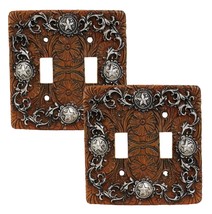 Set of 2 Western Stars And Tooled Lace Scroll Wall Double Toggle Switch ... - £22.01 GBP