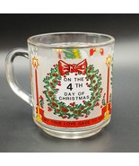 Vtg Twelve Days of Christmas Glass Mug Tumbler 4th Day Four Calling Bird... - $19.17