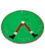 Tree Skirt Holly Jolly Santa Legs Christmas 54in Across Round Green Felt - €16,86 EUR