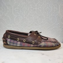 VTG Brooks Brothers Mens Madras Boat Shoes 10 Brown Blue Plaid Leather O... - $32.36