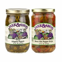Jake &amp; Amos Peppers Variety 2-Pack 16 oz. Sweet &amp; Hot Pepper Strips &amp; Ja... - £21.30 GBP