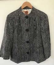 Tory Burch Brown White Pinstriped Cotton Boucle Button Up Blazer Jacket ... - $149.99