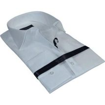Men 100% Cotton Shirt Manschett Quesste Turkey Slim Fit 6041-01 White Fancy image 6