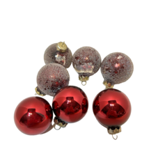 Vintage Lot of 7 Small Christmas Ball Ornaments Red Sugared Frosted 2&quot; Read - £11.62 GBP