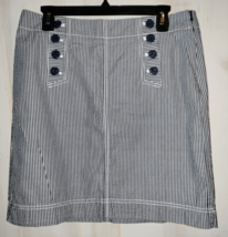New Womens Talbots Navy Blue &amp; White Pinstripe Seersucker Skirt Size 6 No Slits - £25.55 GBP