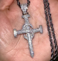 3Ct Lab-Created Diamond Nail Crucifix Jesus Cross Pendant 14K White Gold Plated - £117.63 GBP
