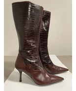 Caligarius Aquila Heeled Boot Alligator Patterned Leather Brown Women Si... - £45.44 GBP