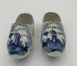 Vtg Ceramic Hand Painted Delft Blue Dutch Holland Clogs Shoes Windmill N... - $19.87