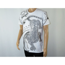Mens PLATINI Sports Shirt With Rhine Stones Lion Chain STT8023 White image 4
