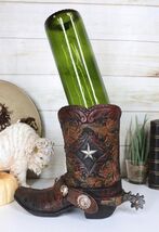 Rustic Western Texas Star Cowboy Boot Spur Faux Leather Wine Holder Flor... - $36.99