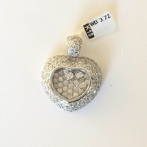 Women&#39;s Heart Pendant Solid 18k White Gold Floating Natural Round White Diamonds - £5,447.13 GBP