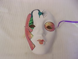 Small White With Red &amp; Gold Plaster Female Mask Wall Hanging Mardi Gras ... - £39.96 GBP