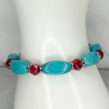 Faux Turquoise Red Beaded Stretch Bracelet - £5.44 GBP