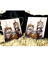 8 x 10 Wall Canvas Wall Art Ethnic Aztec Vases Black Tan Orange White Se... - $18.00