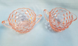 Pink Cube Cubist Depression Glass by Jeannette Creamer &amp; Sugar Bowl 1929 to 1933 - £23.06 GBP