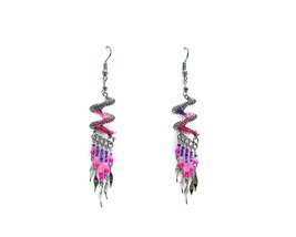 Spiral Swirl Silk Thread Long Beaded Dangle Earrings - Womens Fashion Ha... - £11.63 GBP