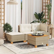vidaXL Garden Stool Beige PE rattan, powder-coated steel, solid acacia wood - $113.02