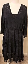 Johnny Was Tiered A-line V-neck Black Bluebelle Dress with Slip Sz-XL - £188.27 GBP