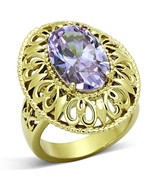 Gold Plated Filigree Lite Purple CZ Ring June Birthstone Stainless Steel... - £15.98 GBP