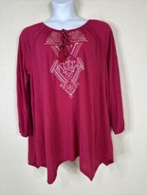 Faded Glory Womens Plus Size 2X Fusha Boho Embroidered Tassled Top Long Sleeve - £11.85 GBP