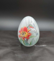 Vintage Reverse Hand Painted Glass Egg Hummingbird Flower - No Stand - $12.82
