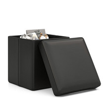 Upholstered Square Footstool with PVC Leather Surface for Bedroom-Black - Color - £55.67 GBP