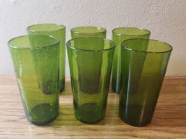 6 Green Tumblers/Highball Artland Iris Hand Blown Crafted Bubble Glasses - £59.93 GBP