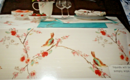 NEW Lenox CHIRP Bird Floral Fabric TABLECLOTH 70&quot; Round  Spill Proof Linen - £38.98 GBP