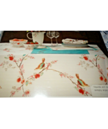 NEW Lenox CHIRP Bird Floral Fabric TABLECLOTH 70&quot; Round  Spill Proof Linen - £38.98 GBP