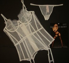 Victoria&#39;s Secret unlined 36B garter slip corset+thong BRIDAL white crystallized - £94.13 GBP