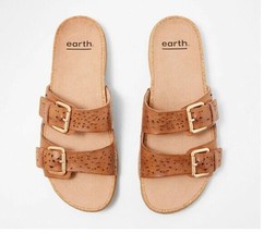 Earth Perforated Leather Slide Sandals- Sand Antigua Alpaca 5.5 - £23.72 GBP