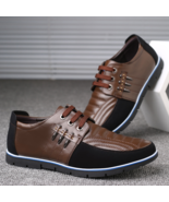Men&#39;s Korean Casual Leather Shoes First Layer Cowhide Three-color Lace S... - £66.88 GBP