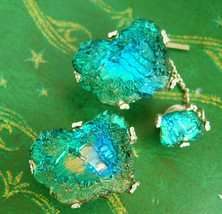 BIG INCREDIBLE Lava Cufflinks Tie Tack vintage Bahama blue green Honeymoon gift  - £180.72 GBP