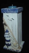 Lighthouse Tealight Holder Wood Nautical Design Blue Seaside Candle Ocean image 3