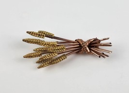 Vintage Karu Arke Rose &amp; Yellow Gold Tone Wheat Stalks Brooch Pin Signed - £24.94 GBP