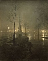 Art A Wet Night, Columbus Circle. City Repro. Oil Painting Giclee Print Canvas - £6.75 GBP+