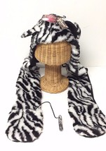 New Winter Warm Soft Faux Fur Animal Hat Cap Mitten w/headphone Black / White - £7.58 GBP