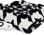 Serta Silky Plush Electric Heated Warming Throw Blanket Houndstooth Blac... - $37.99