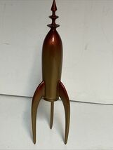 Erik Lindbergh Desk Top 5.5” Retro Rocket Art Bronze XPrize Spaceship On... - $1,480.05