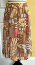 RELATIVITY Yellow/Orange/Red Beige Geometric Print Lined Pleated Skirt (12) - $9.70