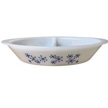 Glasbake Divided Serving Dish Blue Atomic Stars on White 12&quot; - £21.44 GBP