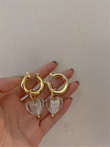 French style exaggerated transparent glass red heart shaped gold earrings lady c - £8.86 GBP