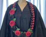 Graduation Lei Flower Deep Red Black Roses Flowers Leaves Four Braided R... - $49.50