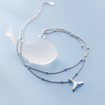 Double Layer Sterling Silver Mermaid Tail Anklet - £10.38 GBP